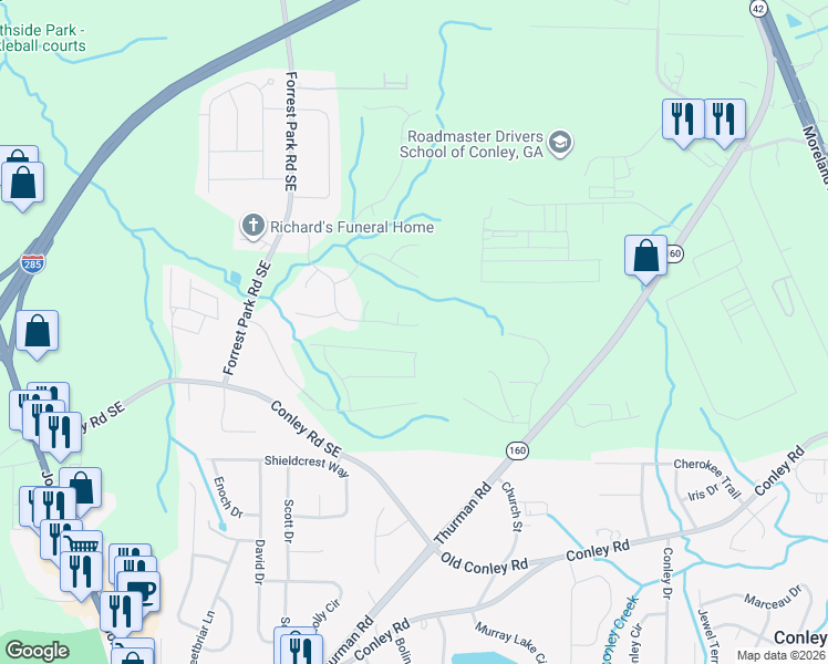 map of restaurants, bars, coffee shops, grocery stores, and more near 1212 Erica Way Southeast in Atlanta
