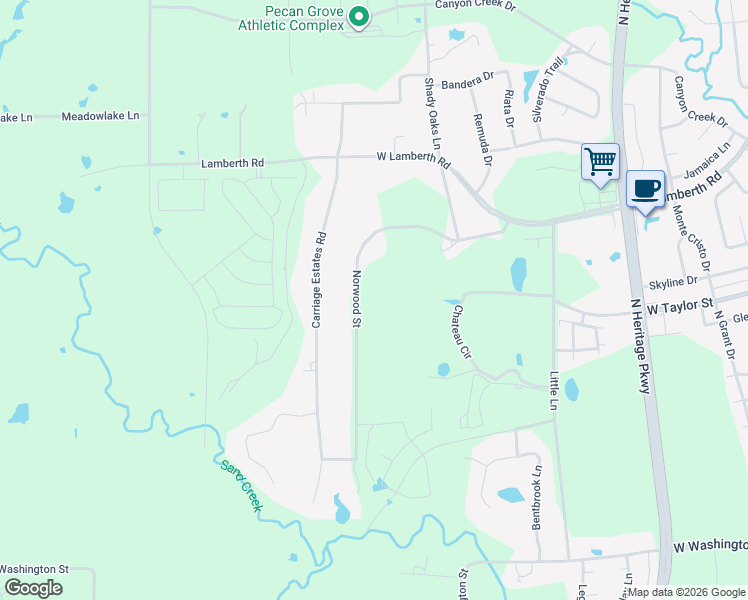 map of restaurants, bars, coffee shops, grocery stores, and more near 1911 Norwood Street in Sherman