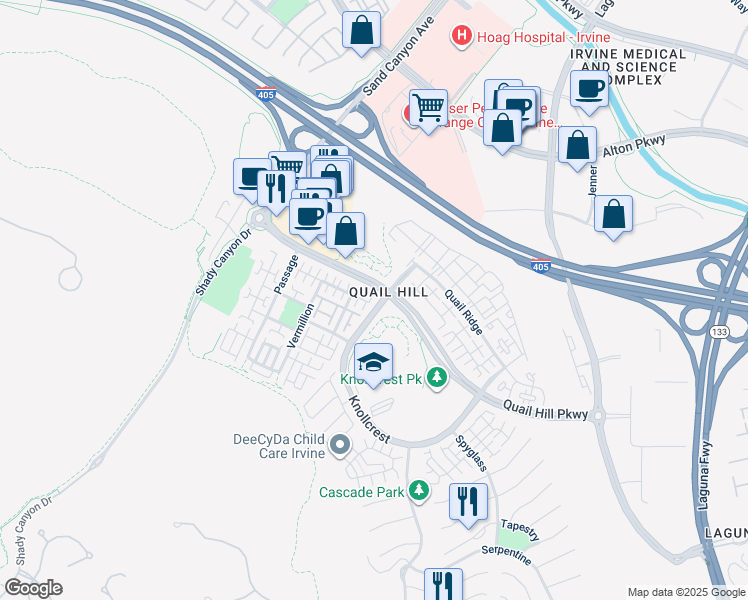 map of restaurants, bars, coffee shops, grocery stores, and more near 131 Windchime in Irvine
