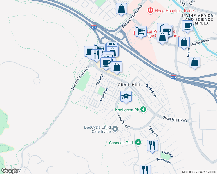 map of restaurants, bars, coffee shops, grocery stores, and more near 30 Vermillion in Irvine