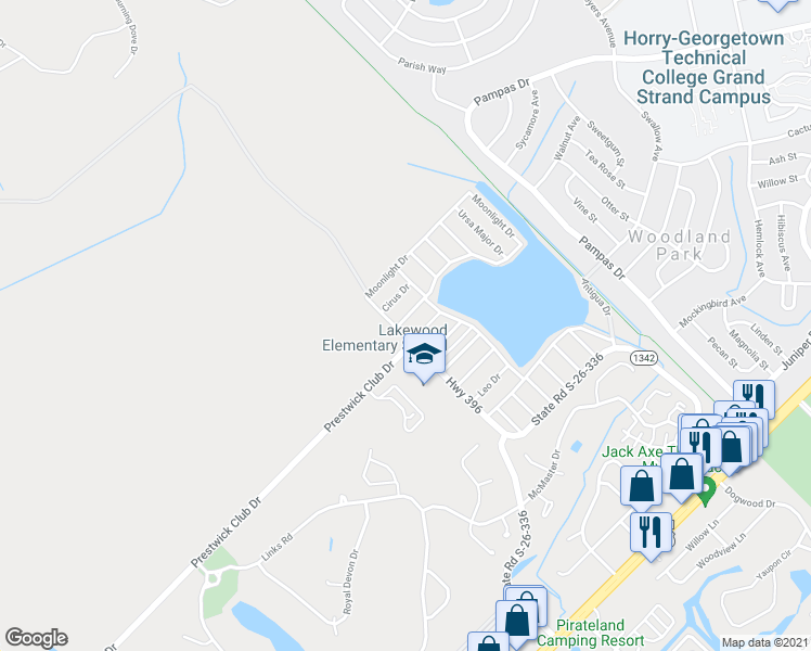 map of restaurants, bars, coffee shops, grocery stores, and more near 2654 Orion Drive in Myrtle Beach