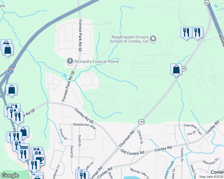 map of restaurants, bars, coffee shops, grocery stores, and more near 1212 Erica Way Southeast in Atlanta