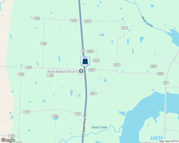 map of restaurants, bars, coffee shops, grocery stores, and more near 3780 Texas 78 in Bonham
