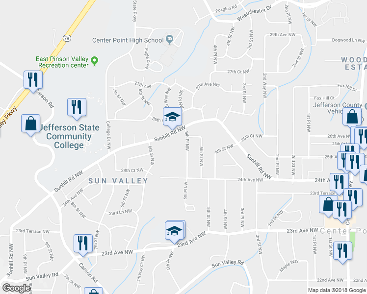 map of restaurants, bars, coffee shops, grocery stores, and more near 2428 5th Place Northwest in Birmingham