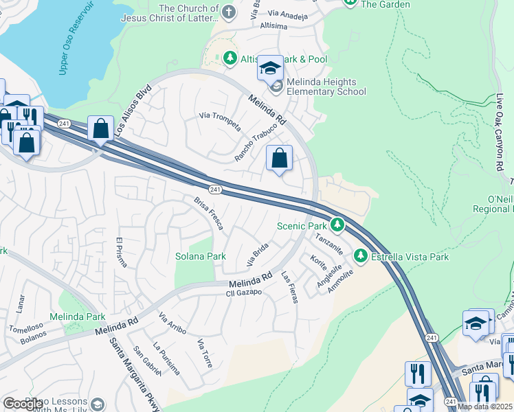 map of restaurants, bars, coffee shops, grocery stores, and more near 2 Via Boyero in Rancho Santa Margarita