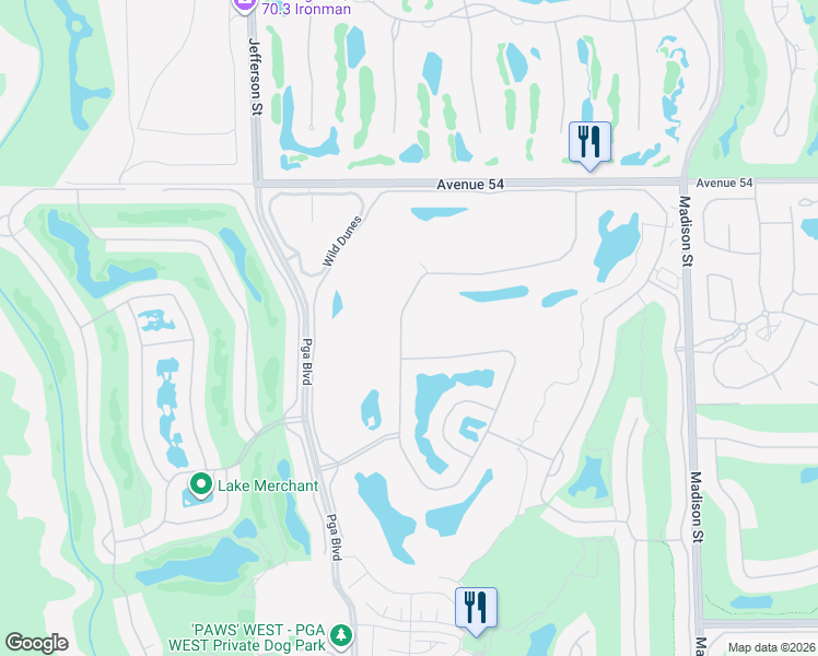 map of restaurants, bars, coffee shops, grocery stores, and more near 54820 Inverness Way in La Quinta