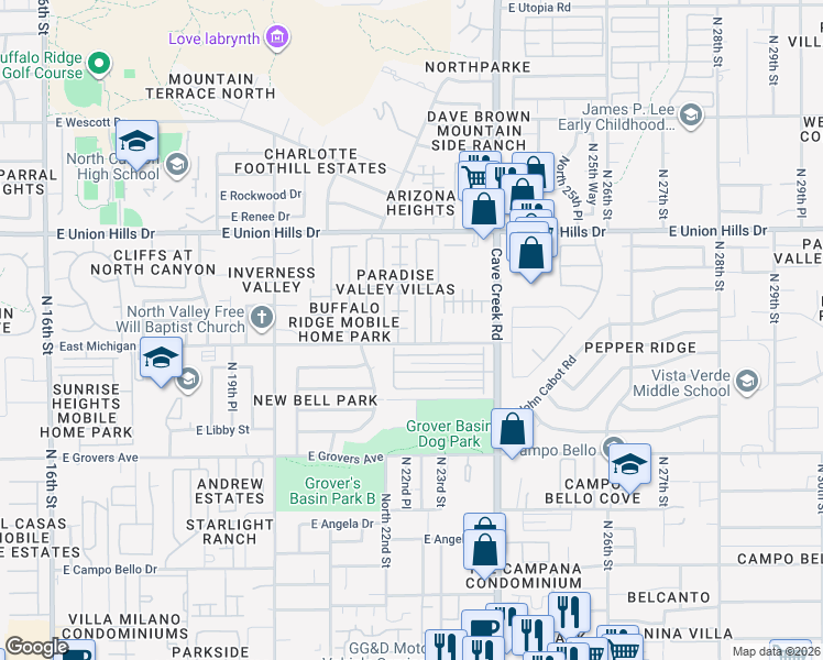 map of restaurants, bars, coffee shops, grocery stores, and more near 2226 East Michigan Avenue in Phoenix