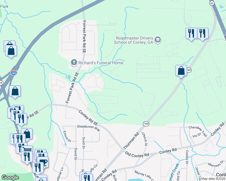 map of restaurants, bars, coffee shops, grocery stores, and more near 1204 Erica Way Southeast in Atlanta