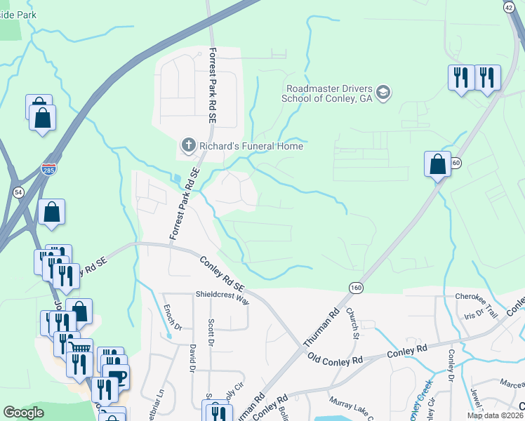 map of restaurants, bars, coffee shops, grocery stores, and more near 1244 Richmond Court Southeast in Atlanta