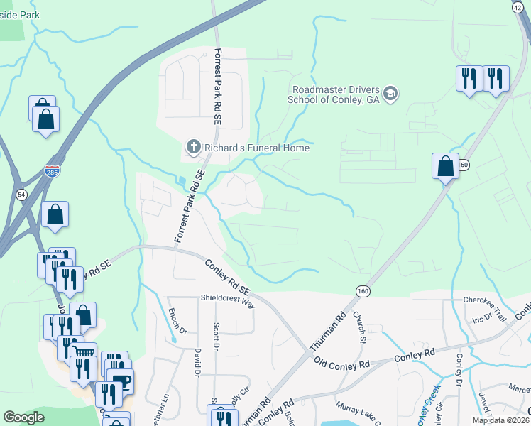 map of restaurants, bars, coffee shops, grocery stores, and more near 1244 Richmond Court Southeast in Atlanta