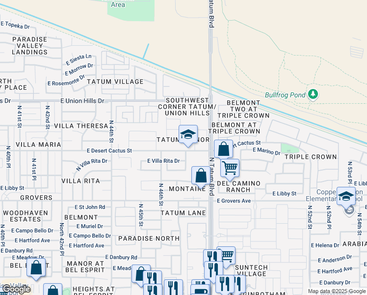 map of restaurants, bars, coffee shops, grocery stores, and more near 4646 East Robert E Lee Street in Paradise Valley