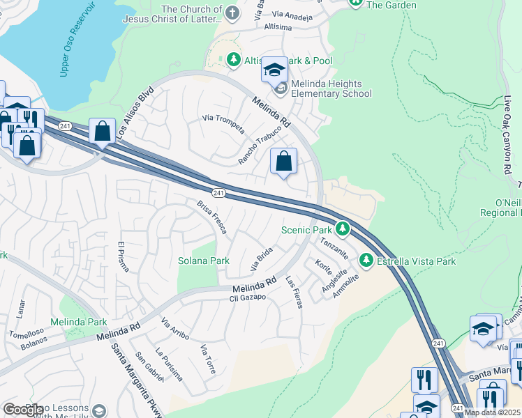 map of restaurants, bars, coffee shops, grocery stores, and more near 2 Via Boyero in Rancho Santa Margarita