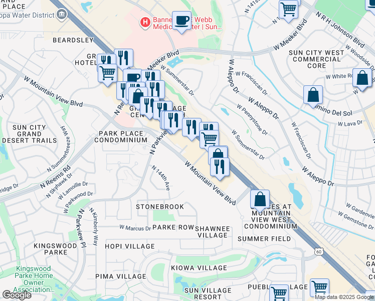 map of restaurants, bars, coffee shops, grocery stores, and more near 14213 West Grand Avenue in Surprise