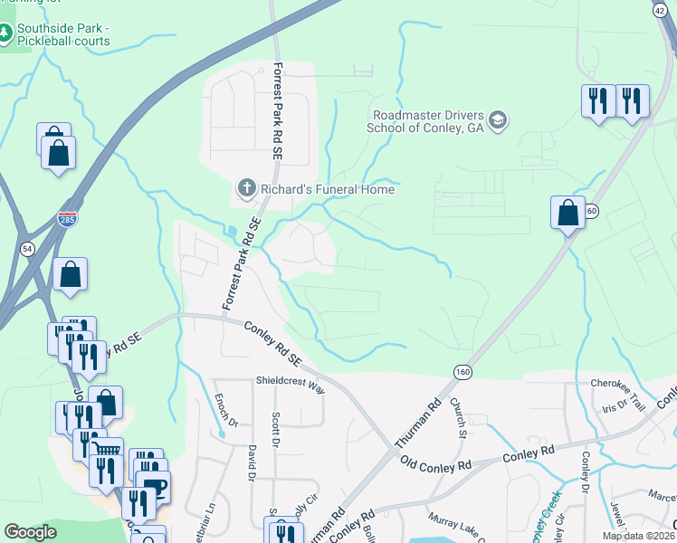 map of restaurants, bars, coffee shops, grocery stores, and more near 1244 Richmond Court Southeast in Atlanta
