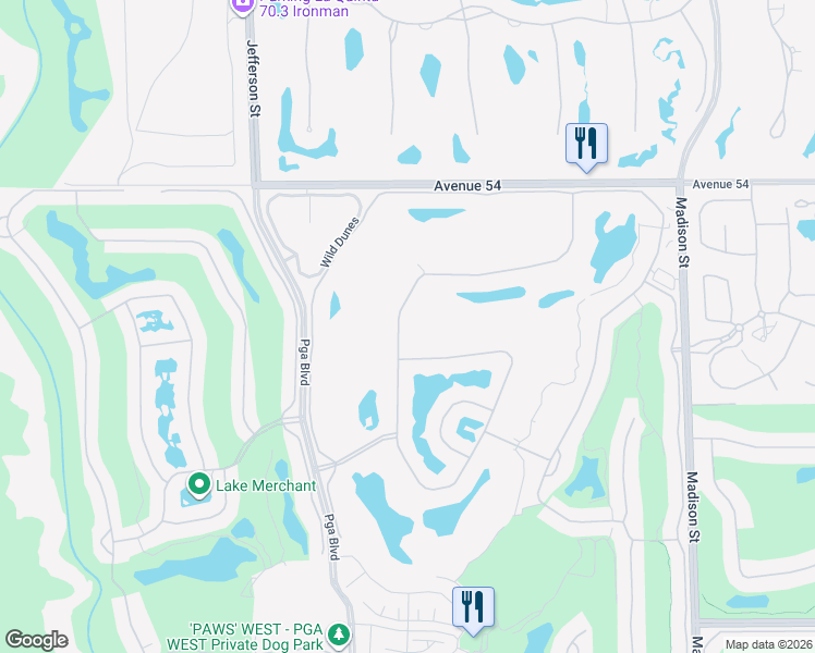 map of restaurants, bars, coffee shops, grocery stores, and more near 54860 Inverness Way in La Quinta