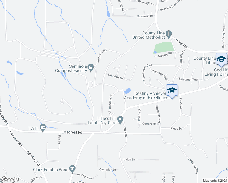 map of restaurants, bars, coffee shops, grocery stores, and more near 4341 Lincolndale Drive in Ellenwood