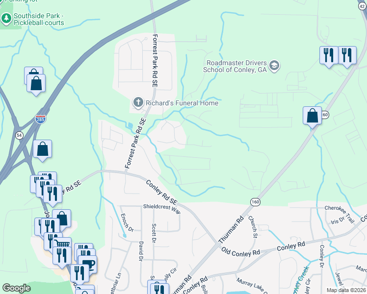 map of restaurants, bars, coffee shops, grocery stores, and more near 1180 Erica Way Southeast in Atlanta