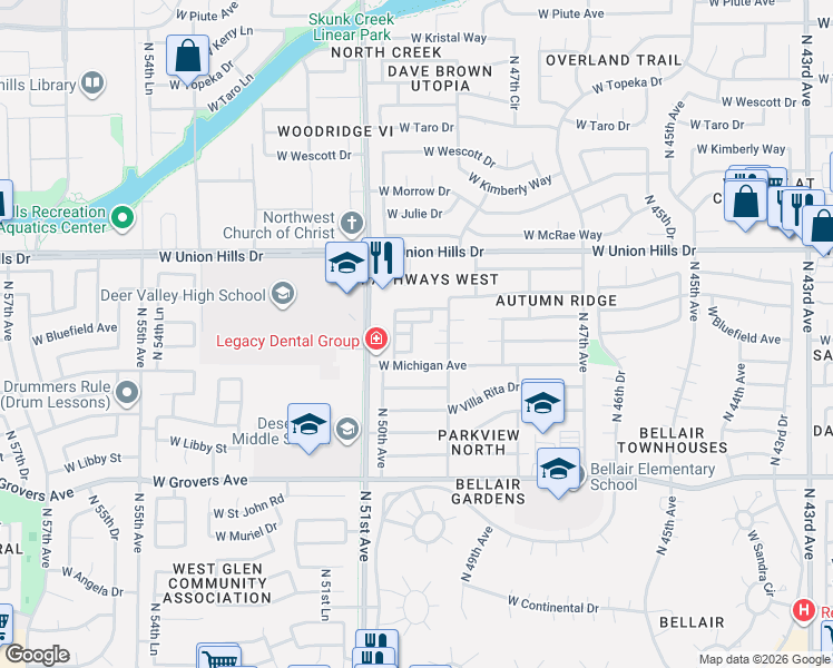 map of restaurants, bars, coffee shops, grocery stores, and more near 4949 West Villa Maria Drive in Glendale