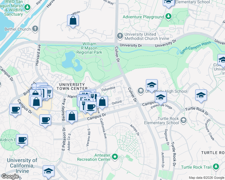 map of restaurants, bars, coffee shops, grocery stores, and more near 21 Georgetown in Irvine