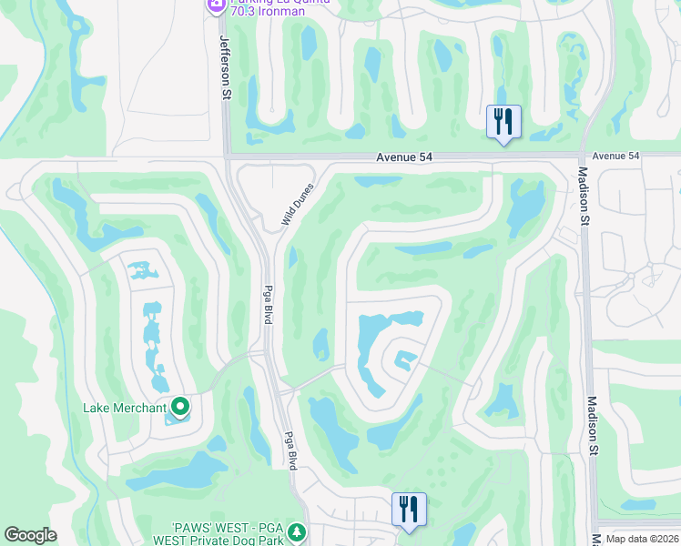 map of restaurants, bars, coffee shops, grocery stores, and more near 54857 Inverness Way in La Quinta