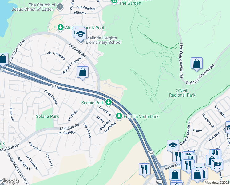 map of restaurants, bars, coffee shops, grocery stores, and more near 29752 Melinda Road in Rancho Santa Margarita