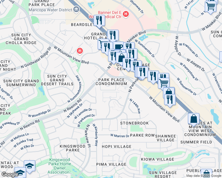 map of restaurants, bars, coffee shops, grocery stores, and more near 14575 West Mountain View Boulevard in Surprise