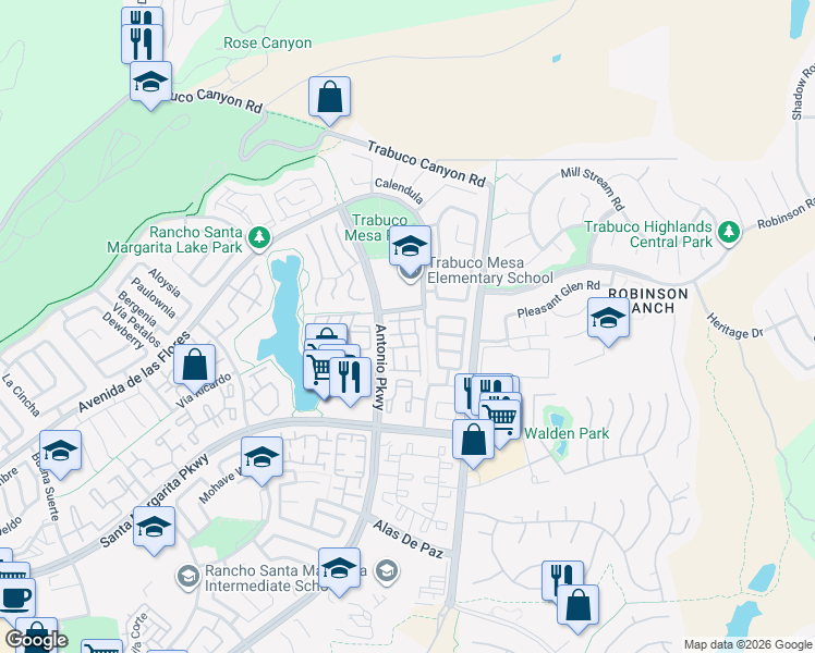 map of restaurants, bars, coffee shops, grocery stores, and more near in Rancho Santa Margarita