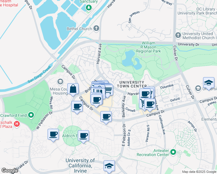 map of restaurants, bars, coffee shops, grocery stores, and more near 14 Scripps Aisle in Irvine