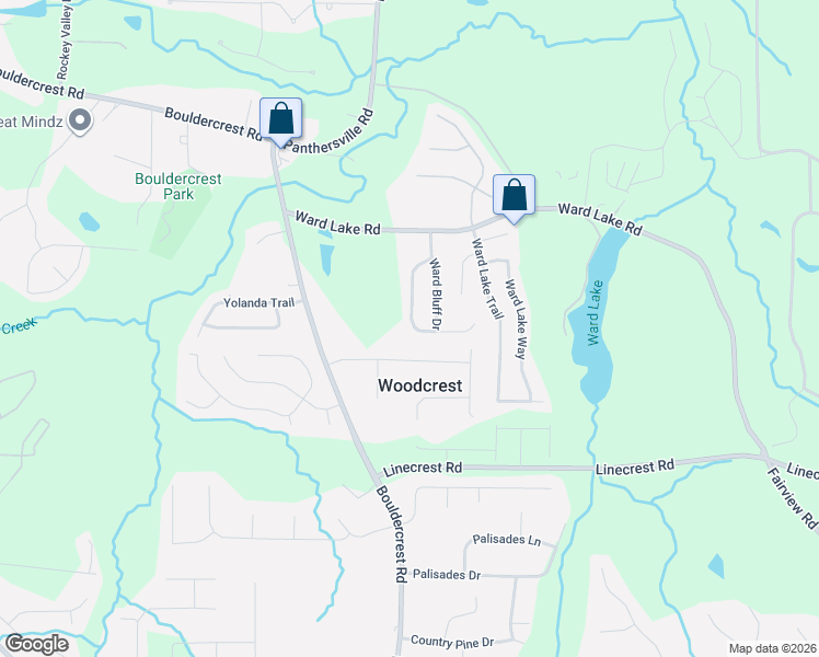 map of restaurants, bars, coffee shops, grocery stores, and more near 4305 Ward Bluff Drive in Ellenwood