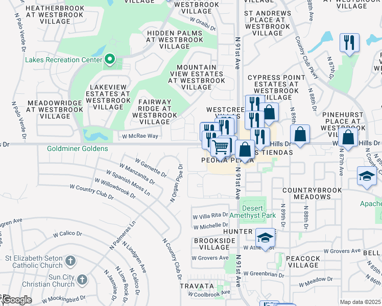 map of restaurants, bars, coffee shops, grocery stores, and more near 9257 West Union Hills Drive in Peoria