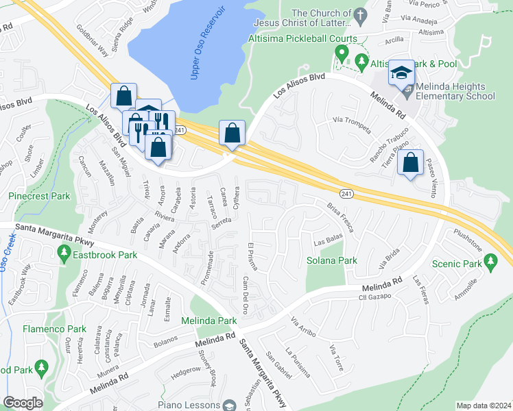 map of restaurants, bars, coffee shops, grocery stores, and more near 35 Calle Alamitos in Rancho Santa Margarita