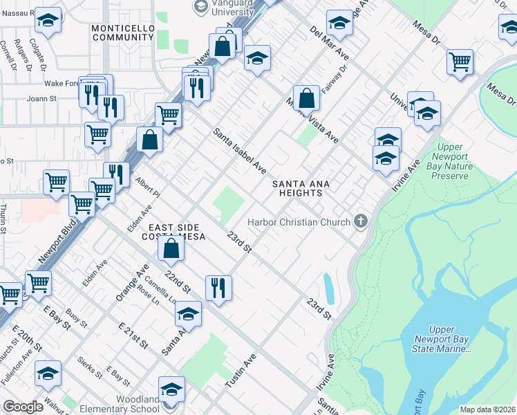 map of restaurants, bars, coffee shops, grocery stores, and more near 275 East Wilson Street in Costa Mesa