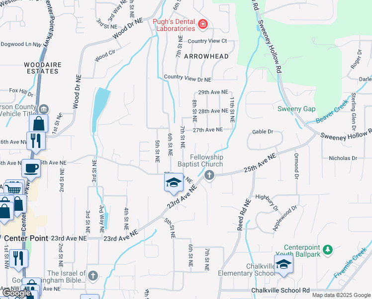 map of restaurants, bars, coffee shops, grocery stores, and more near 2525 7th Street Northeast in Center Point