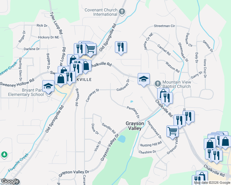 map of restaurants, bars, coffee shops, grocery stores, and more near 2400 Glenmore Court in Birmingham