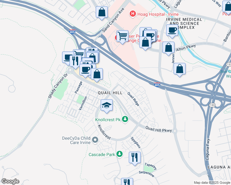 map of restaurants, bars, coffee shops, grocery stores, and more near 36 Duet in Irvine