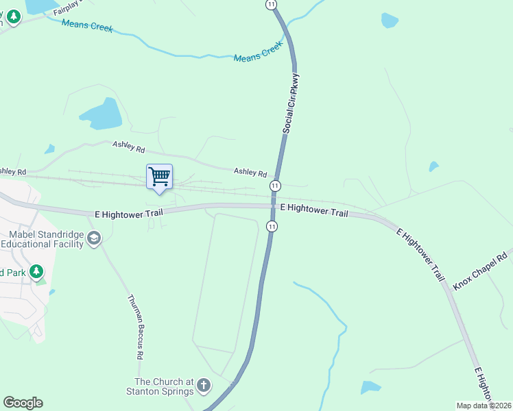 map of restaurants, bars, coffee shops, grocery stores, and more near 961 East Hightower Trail in Social Circle