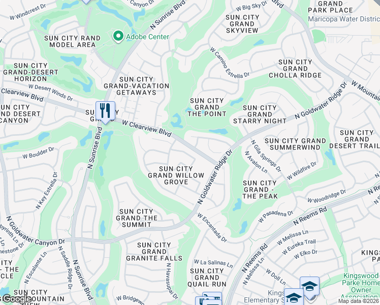 map of restaurants, bars, coffee shops, grocery stores, and more near 15632 West Azalea Lane in Surprise