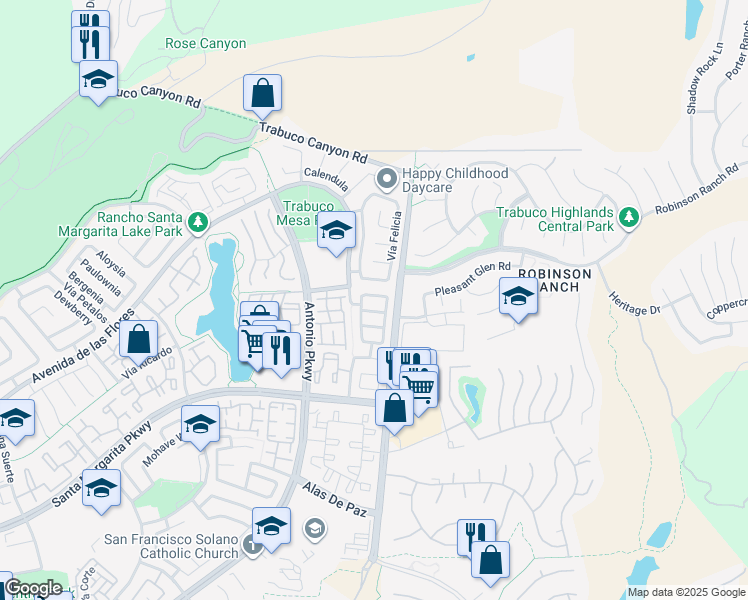 map of restaurants, bars, coffee shops, grocery stores, and more near 8 Vía Bellorita in Rancho Santa Margarita