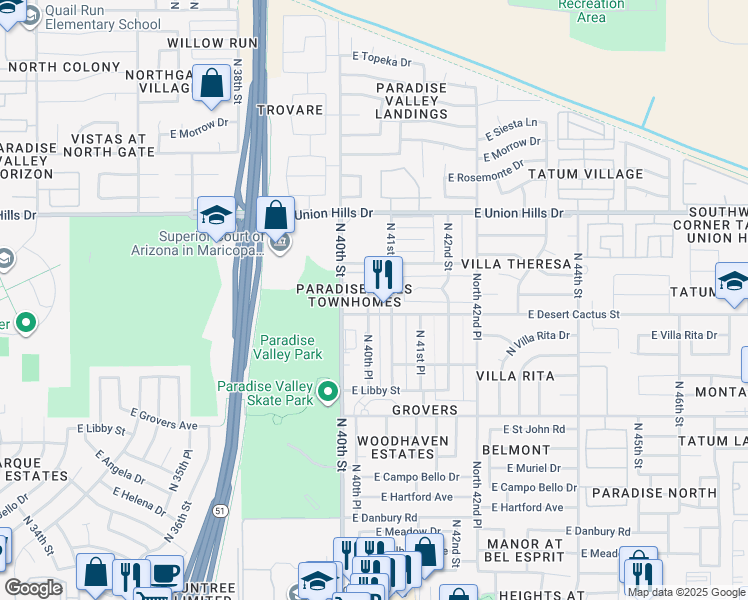 map of restaurants, bars, coffee shops, grocery stores, and more near 18211 North 40th Place in Phoenix