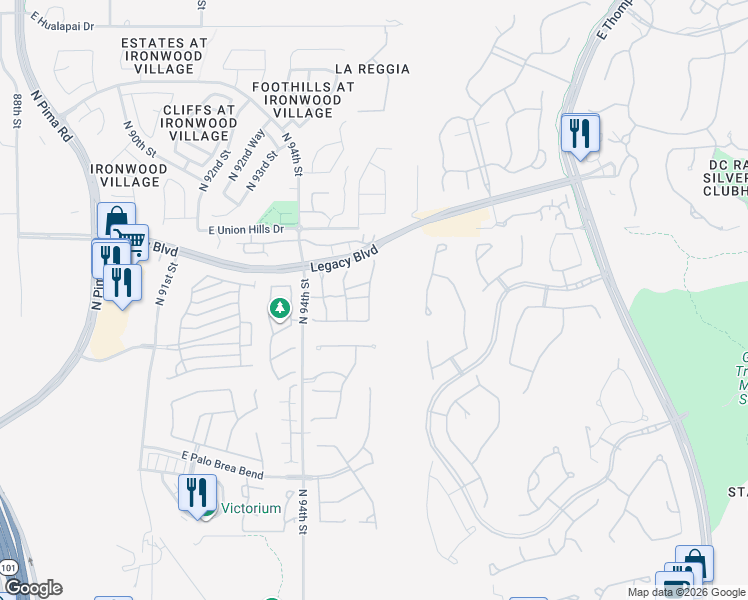 map of restaurants, bars, coffee shops, grocery stores, and more near 9480 East Desert View Drive in Scottsdale
