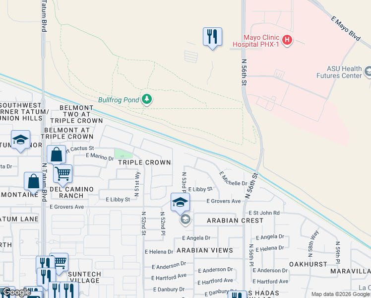 map of restaurants, bars, coffee shops, grocery stores, and more near 5336 East Michelle Drive in Scottsdale