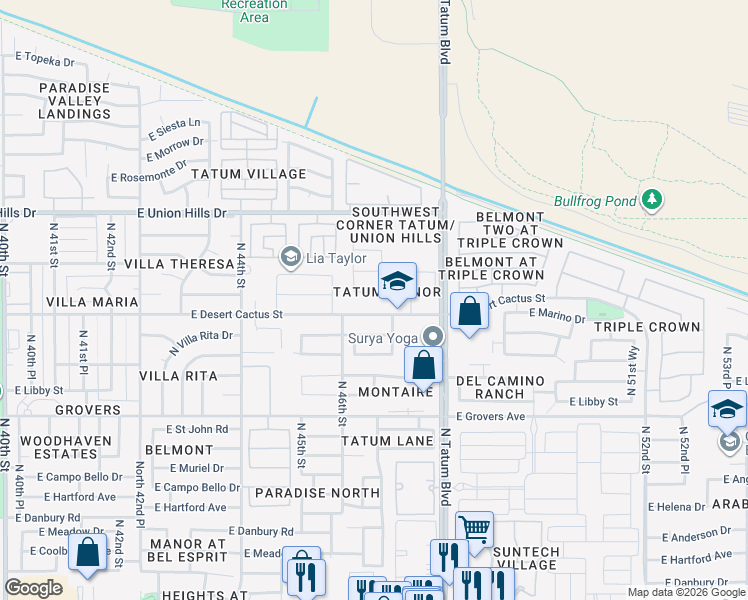 map of restaurants, bars, coffee shops, grocery stores, and more near 4626 East Villa Maria Drive in Phoenix