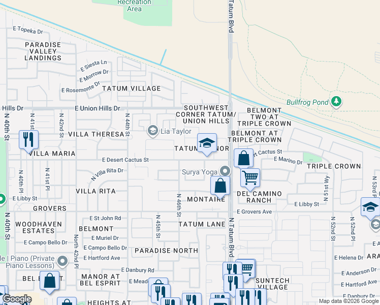map of restaurants, bars, coffee shops, grocery stores, and more near 4626 East Villa Maria Drive in Phoenix