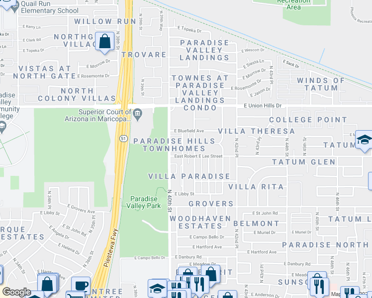 map of restaurants, bars, coffee shops, grocery stores, and more near 18226 North 41st Street in Phoenix