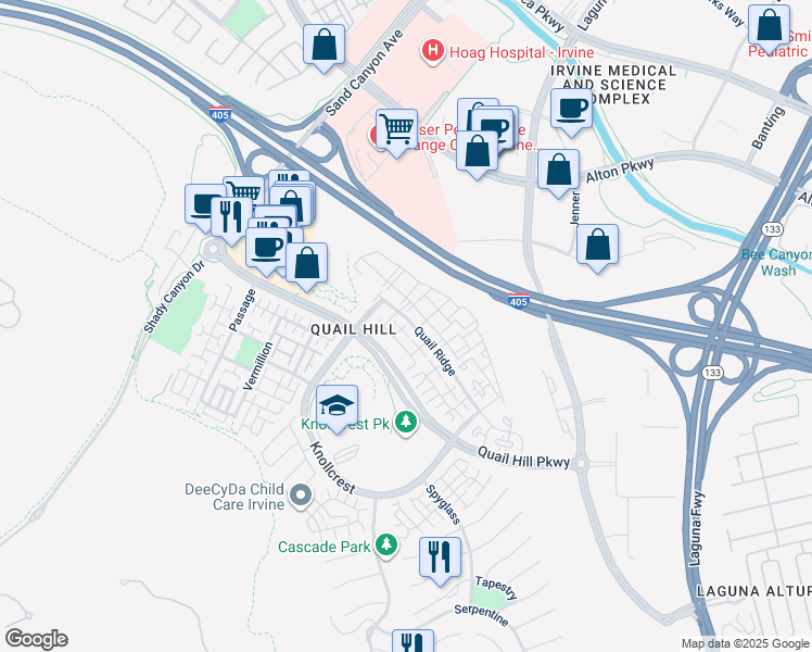 map of restaurants, bars, coffee shops, grocery stores, and more near 8 Duet in Irvine