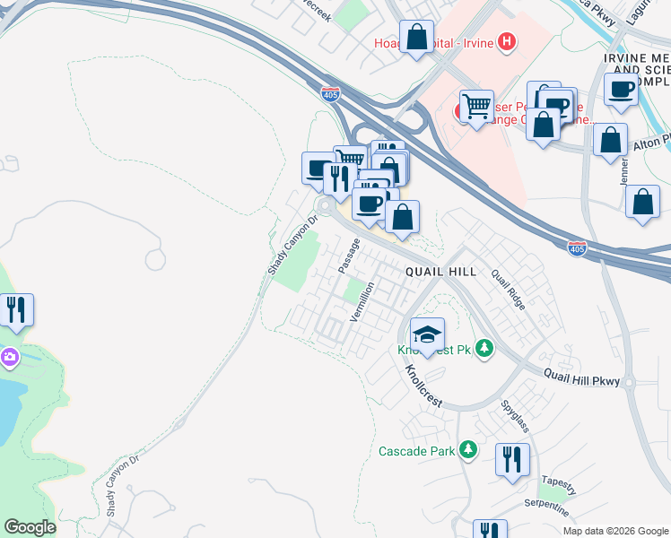 map of restaurants, bars, coffee shops, grocery stores, and more near 80 Stepping Stone in Irvine