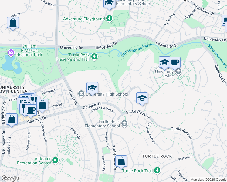 map of restaurants, bars, coffee shops, grocery stores, and more near 5 Misty Meadow in Irvine