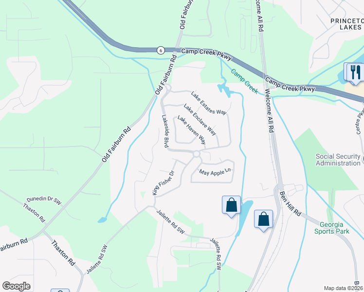 map of restaurants, bars, coffee shops, grocery stores, and more near 3809 Lake Haven Way in Atlanta