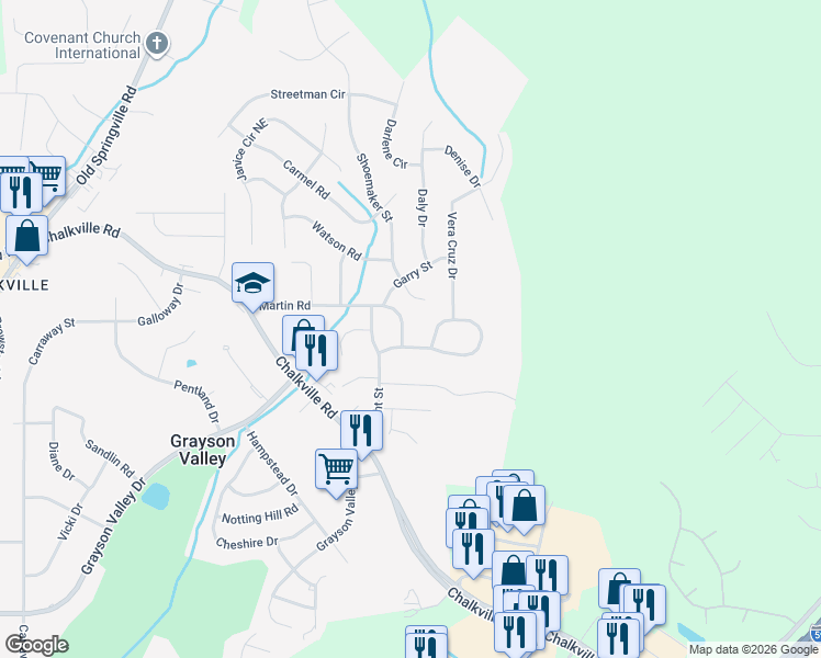 map of restaurants, bars, coffee shops, grocery stores, and more near 2536 Martin Road in Birmingham