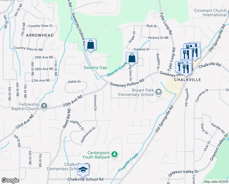 map of restaurants, bars, coffee shops, grocery stores, and more near 5593 Matt Aaron Lane in Birmingham
